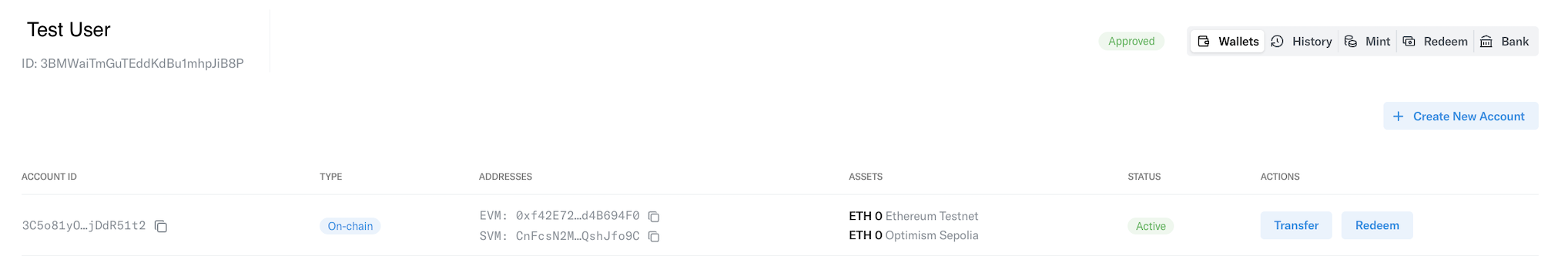 Transfer button in the top-right corner of a source account in the Bastion Dashboard
